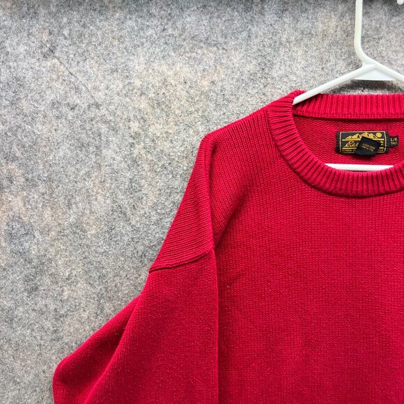 Eddie Bauer Sweater Men Large Tall Adult Red Crewneck Pullover Casual Chunky Vtg - Picture 8 of 12